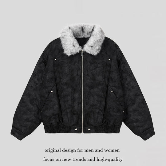 Damen Oversize-Bomberjacke mit Kunstfellkragen und elastischem Saum Nord Taschen