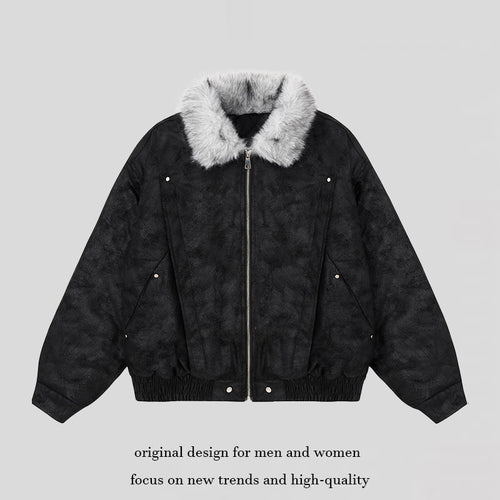 Damen Oversize-Bomberjacke mit Kunstfellkragen und elastischem Saum Nord Taschen