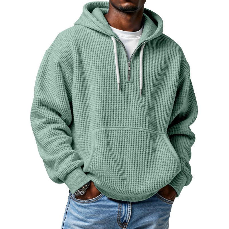 Herren Waffelstrick Halfzip-Kapuzenpullover mit Kängurutasche Nord Taschen