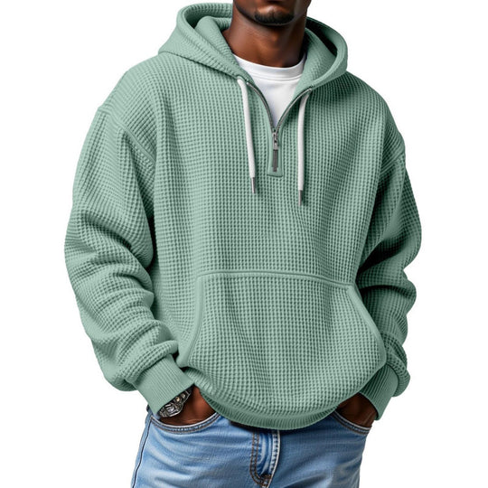 Herren Waffelstrick Halfzip-Kapuzenpullover mit Kängurutasche Nord Taschen