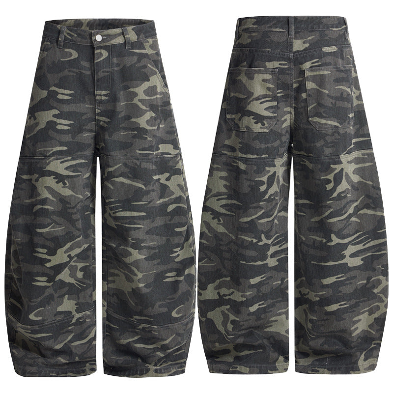 Herren Weite Camouflage-Baggy-Hose mit niedriger Bundlinie und Knie-Patchtaschen Nord Taschen