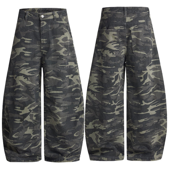 Herren Weite Camouflage-Baggy-Hose mit niedriger Bundlinie und Knie-Patchtaschen Nord Taschen