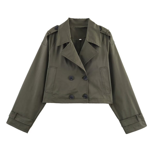 Damen Kurzgeschnittene Trenchjacke im Boxy‑Schnitt mit Doppelreiher und Schulterriegeln Nord Taschen