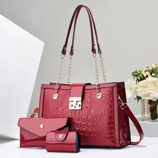 Damen Handtaschen-Set mit exklusiver Kroko-Prägung und abnehmbarer Clutch Nord Taschen