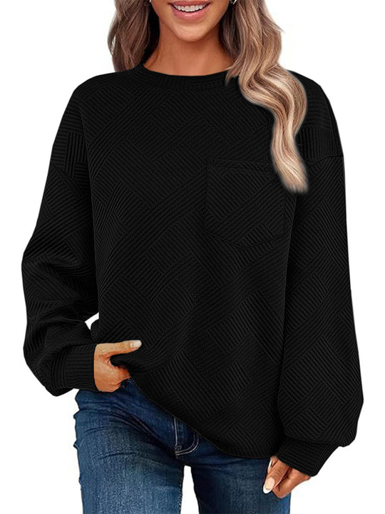 Damen Oversize Strukturstrick-Pullover mit Brusttasche Nord Taschen