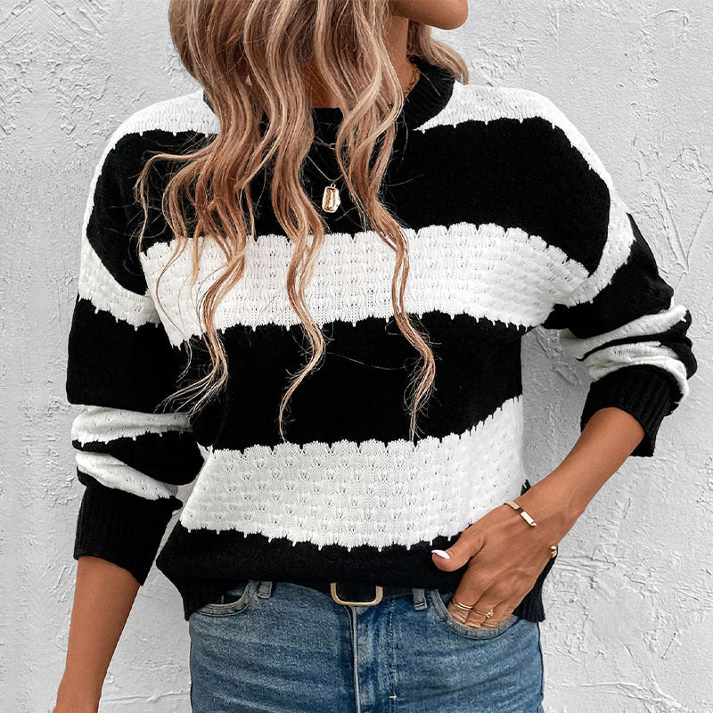 Damen Lässiger Strickpullover mit dekorativen Streifen Nord Taschen