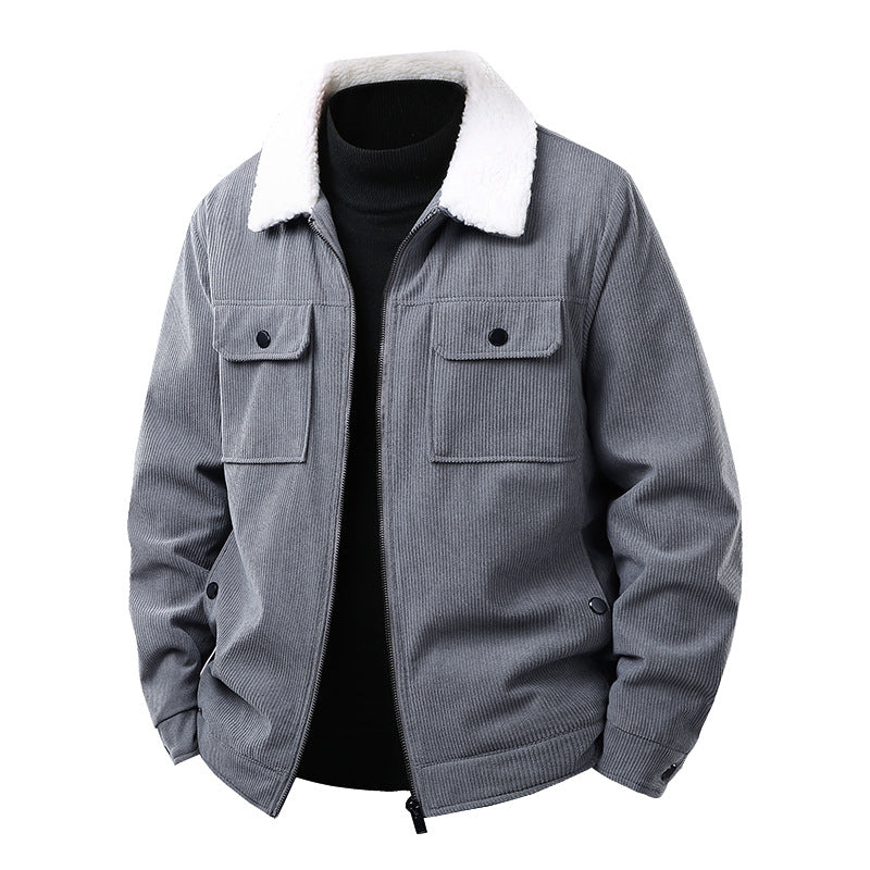 Herren Kord-Workjacke mit Sherpa-Kragen, verdecktem Reißverschluss und Multifach-Brusttaschen Nord Taschen