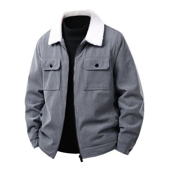 Herren Kord-Workjacke mit Sherpa-Kragen, verdecktem Reißverschluss und Multifach-Brusttaschen Nord Taschen