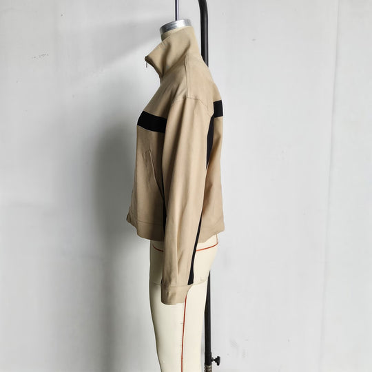 Damen Boxy-Cropped-Übergangsjacke mit Stehkragen, kontraststreifen und Eingrifftaschen Nord Taschen