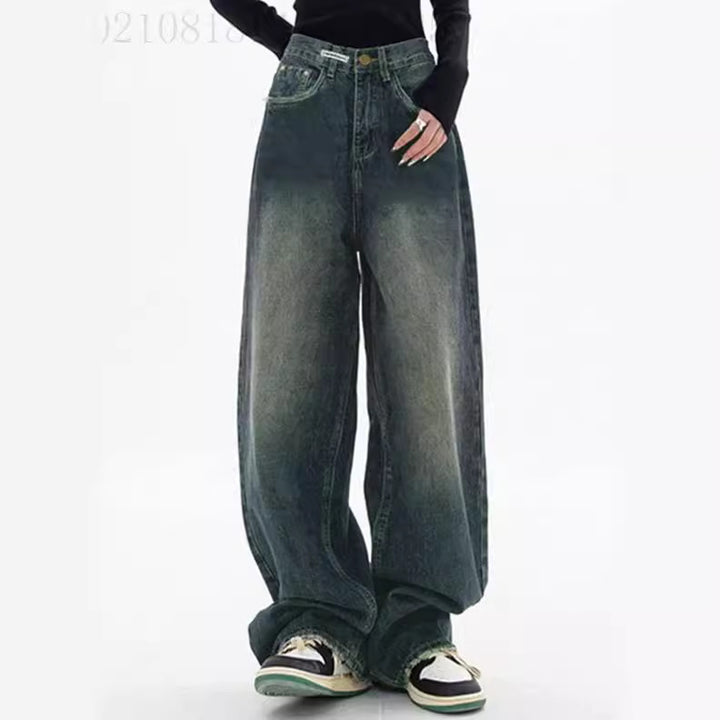 Damen hochgeschnittene extraweite Baggy-Jeans mit überlangem Saum und Vintageoptik Nord Taschen