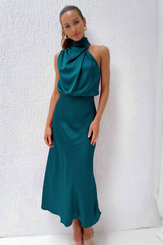 Damen Elegantes Maxikleid mit asymmetrischem Kragen und fließendem Schnitt