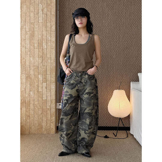 Damen Weite Cargohose im Camouflage‑Baggy‑Stil Nord Taschen