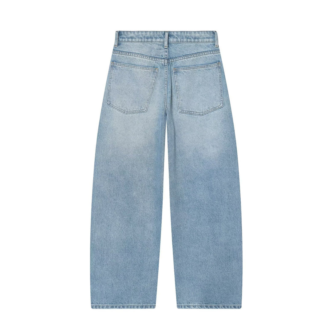 Damen Kurzgeschnittene weitgeschnittene Jeanshose mit hoher Taille und Vorderteil‑Teilungsnähten Nord Taschen