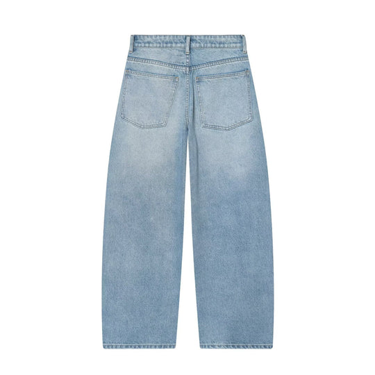 Damen Kurzgeschnittene weitgeschnittene Jeanshose mit hoher Taille und Vorderteil‑Teilungsnähten Nord Taschen
