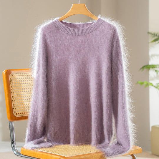 Damen Flauschiger Angora-Mix Rundhalspullover Nord Taschen