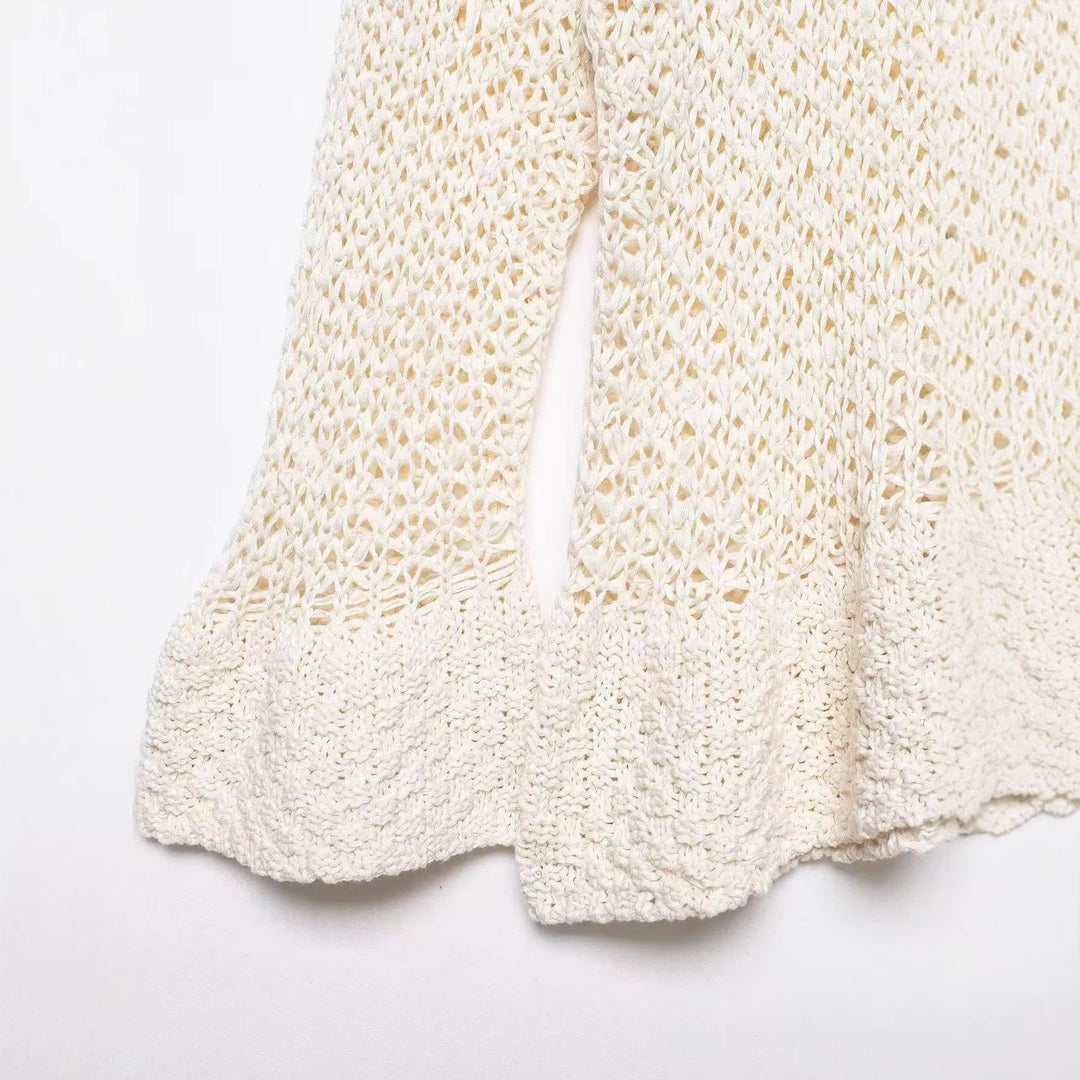 Damen Häkelpullover mit Volantärmeln und Ajourstruktur Nord Taschen
