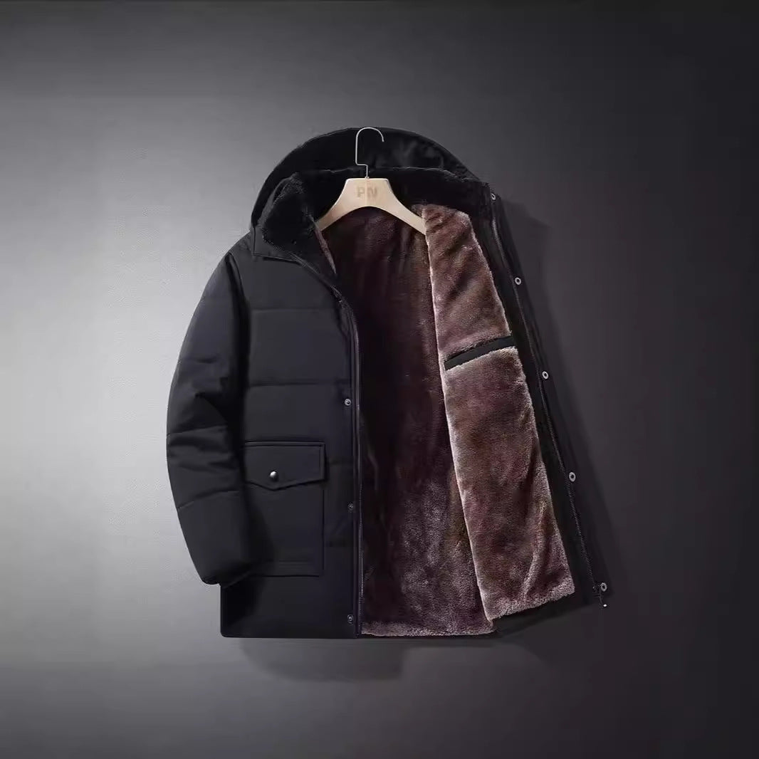 Herren Kurzparka mit gesteppter Thermofütterung, Kapuzenansatz und Multifunktionsklappentaschen Nord Taschen