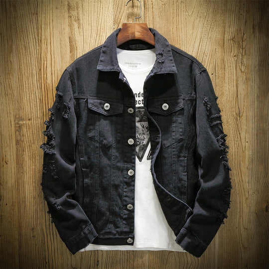 Herren Jeansjacke im Destroyed‑Look mit Rissdetails und aufgesetzten Brusttaschen Nord Taschen