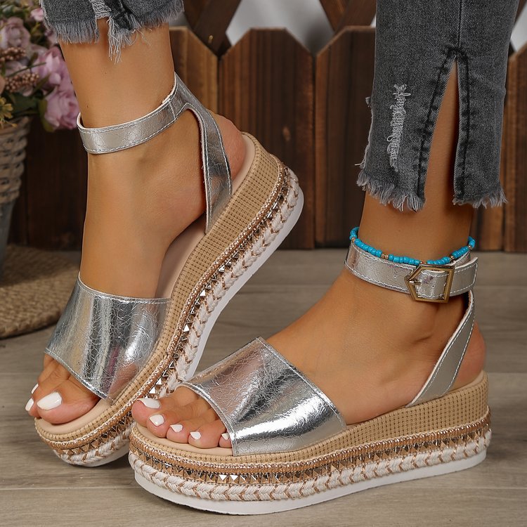 Damen Wedge-Sandaletten mit modischem Glitzer-Riemen und ergonomischem Fußbett Nord Taschen