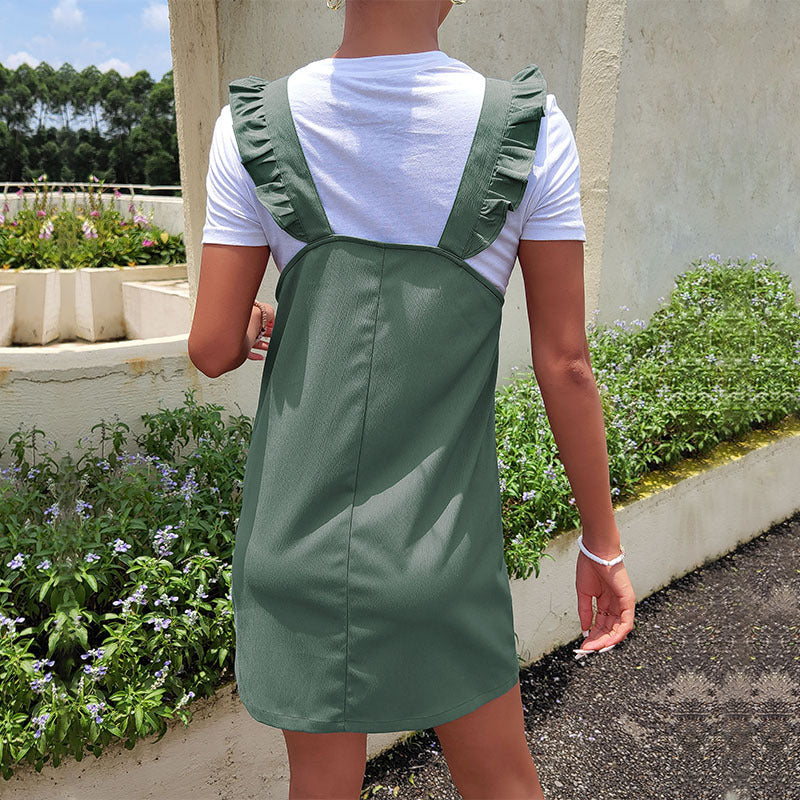 Damen Latzminikleid mit Rüschen-Trägern, aufgesetzten Taschen und lässiger Sommerpassform Nord Taschen