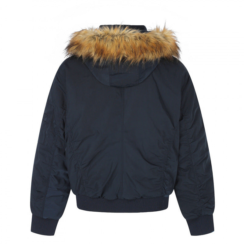 Damen Gefütterte Bomberjacke mit Kapuze und Kunstfellkragen Wattierte Winterjacke Nord Taschen