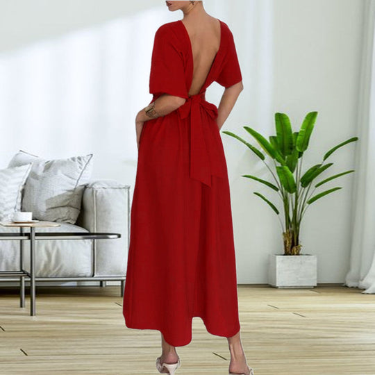 Damen Elegantessent Midi-Kleid mit tiefem Rückenausschnitt und Schleifenbändchen Nord Taschen