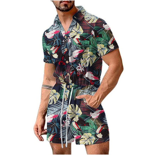 Herren Kurzoverall mit lNord Taschenhaftem Blumenmuster Nord Taschen