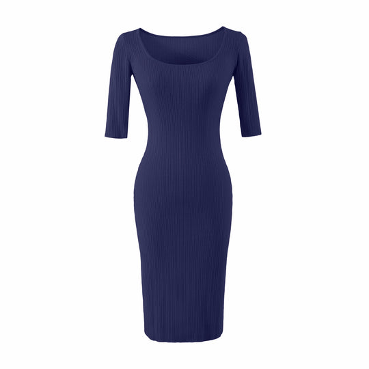 Damen Figurbetontes geripptes Midikleid aus Stretch-Strick Nord Taschen