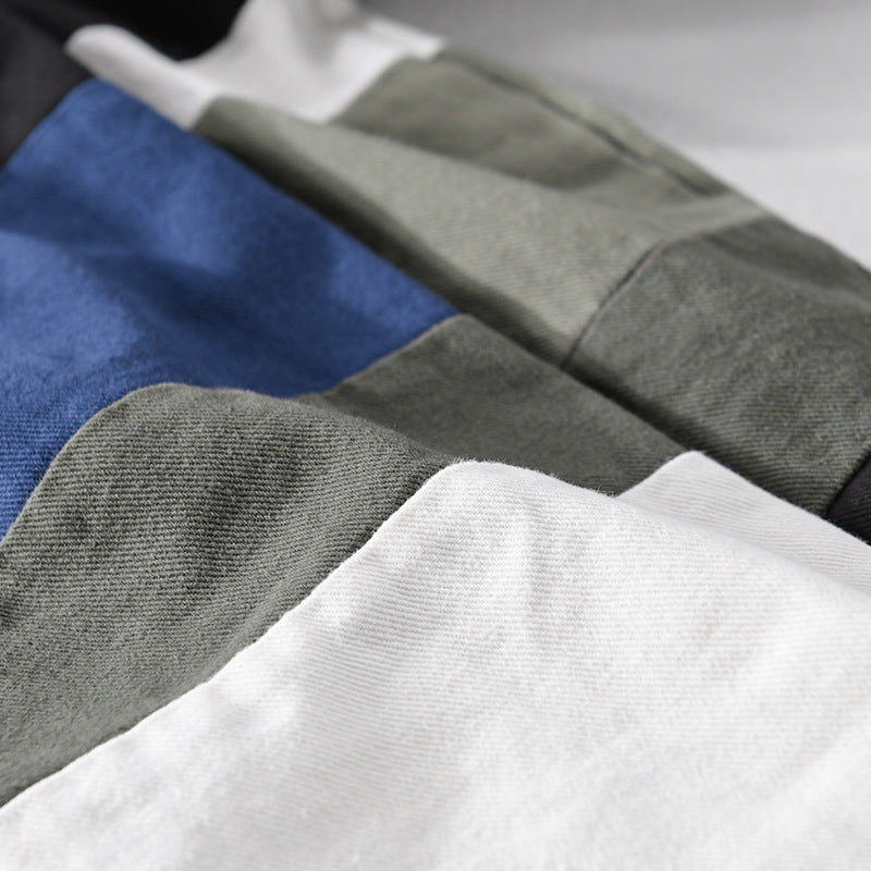 Herren Baumwoll-Overshirt im Layering-Stil mit geometrischen Colorblock-Einsätzen und Druckknopf-Leiste Nord Taschen