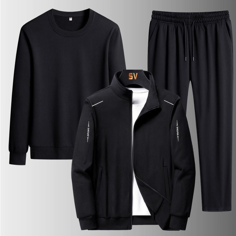 Herren Dreiteiliges Freizeit-Trainingsset aus French-Terry mit Kapuzenjacke, Rundhals-Sweat & tapered Jogginghose Nord Taschen
