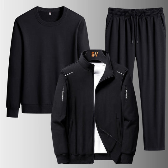 Herren Dreiteiliges Freizeit-Trainingsset aus French-Terry mit Kapuzenjacke, Rundhals-Sweat & tapered Jogginghose Nord Taschen