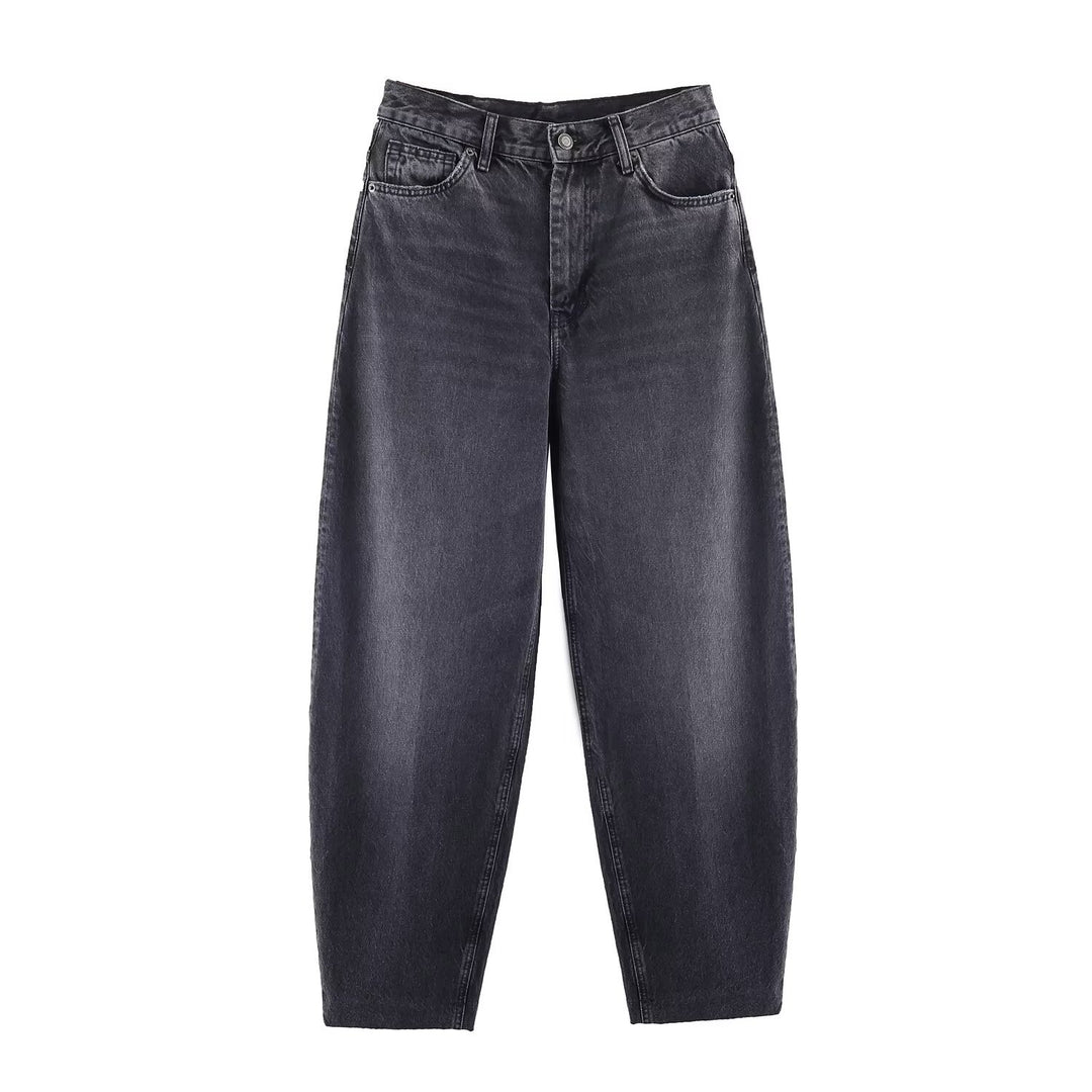 Damen High-Waist Balloon-Jeans mit weitem Oberschenkel und zulaufendem Saum Nord Taschen
