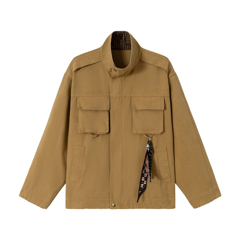 Herren Kurz geschnittene robuste Fieldjacke aus Baumwollcanvas mit Stehkragen und aufgesetzten Taschen Nord Taschen