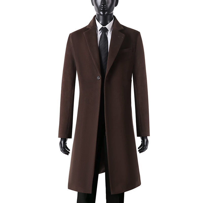 Herren Eleganter langer Einreiher-Wollmantel mit schmalem Revers und taillierter Silhouette Nord Taschen