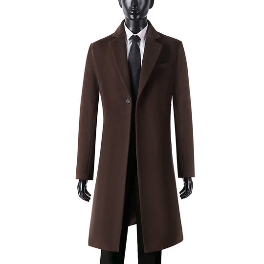 Herren Eleganter langer Einreiher-Wollmantel mit schmalem Revers und taillierter Silhouette Nord Taschen