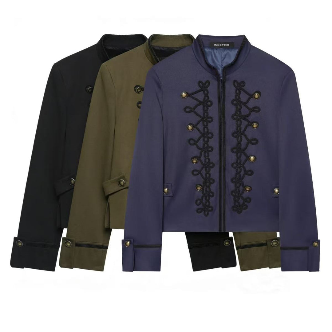 Damen Cropped-Militärjacke mit Stehkragen und dekorativer Kordelapplikation Nord Taschen