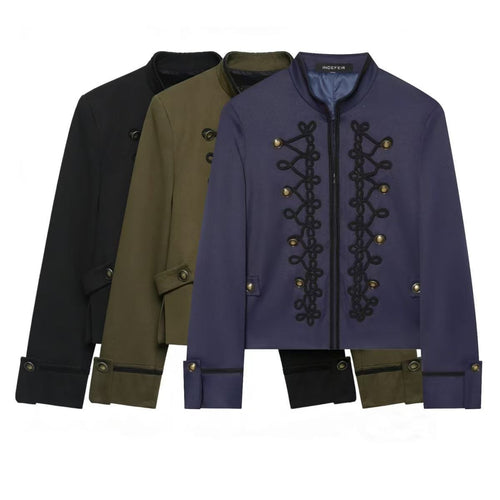 Damen Cropped-Militärjacke mit Stehkragen und dekorativer Kordelapplikation Nord Taschen