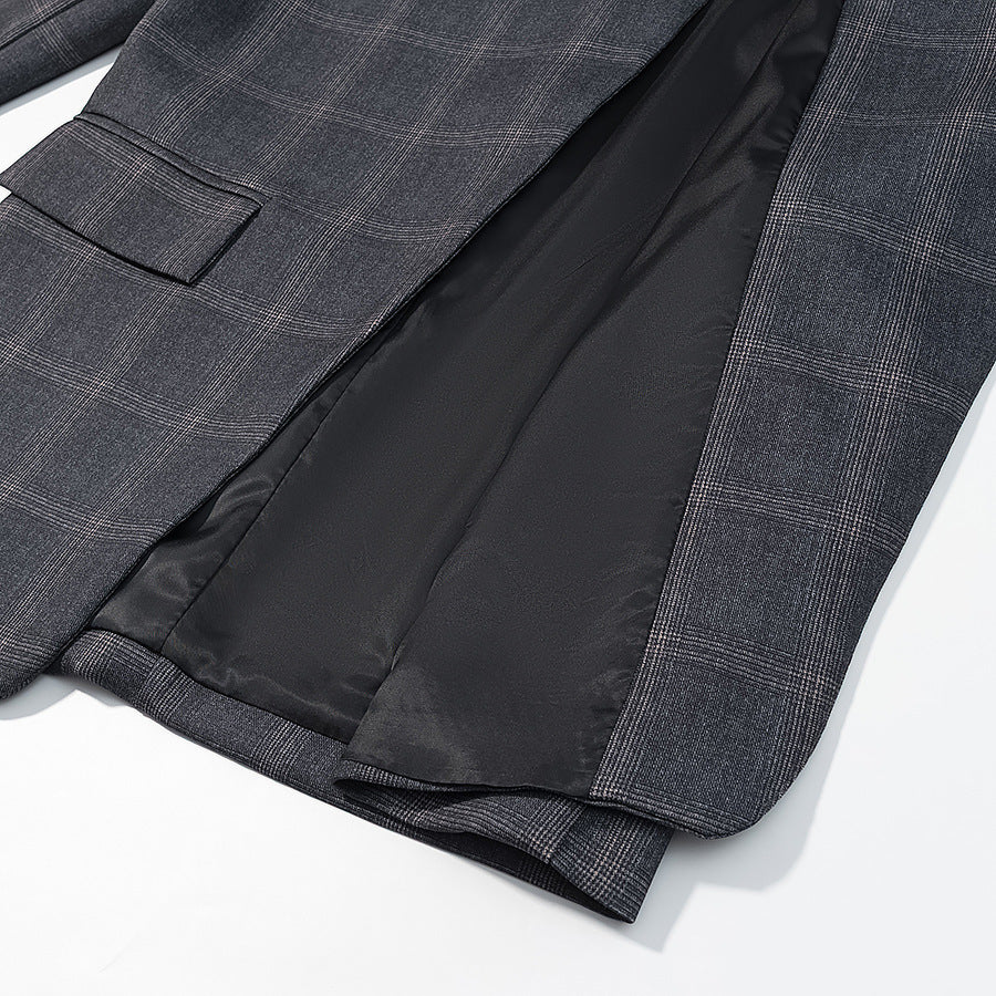 Herren Karierter Stehkragen-Blazer mit asymmetrischer Knopfleiste und Pattentaschen Nord Taschen