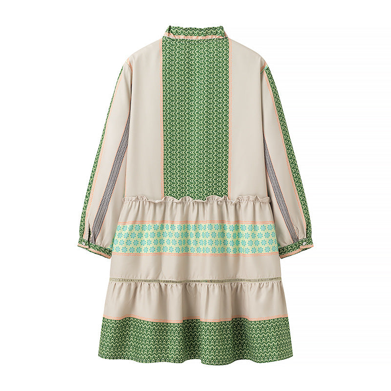 Damen Gemustertes Midilanges Mantelkleid mit Volantkragen und Stufenrock Nord Taschen