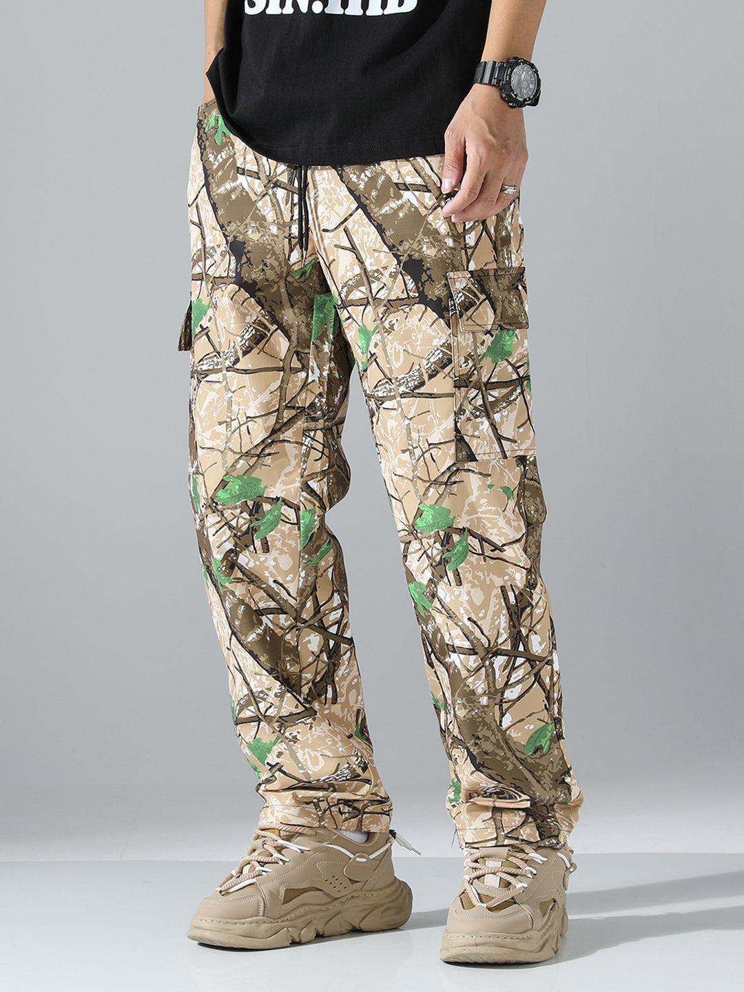 Herren Gemusterte Cargo-Jogginghose mit Tunnelzug, aufgesetzten Taschen & tapered Bein Nord Taschen