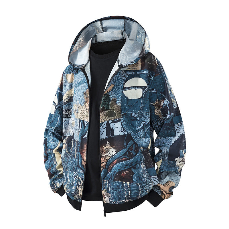 Unisex Leichte Kapuzenjacke im Ethno-Print mit durchgehendem Reißverschluss Nord Taschen