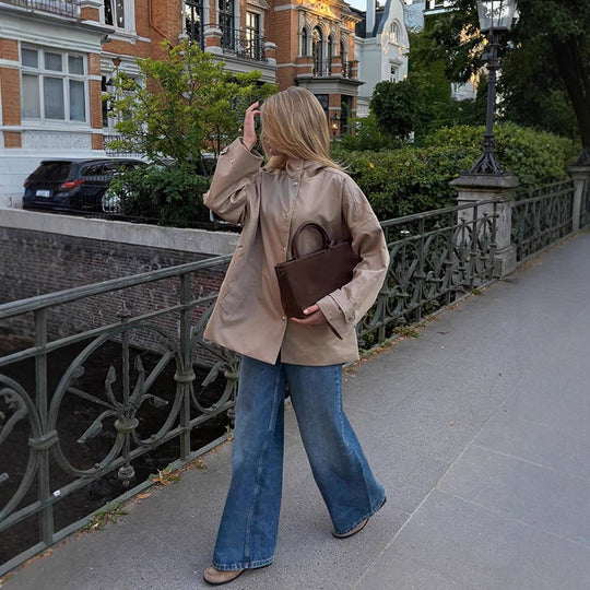 Damen Oversize Kurzmantel im Trench‑Look mit kastiger Silhouette und verdeckter Druckknopfleiste Nord Taschen