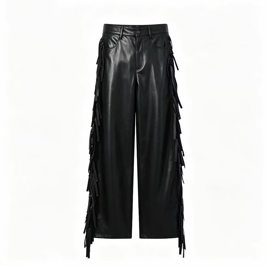 Damen Weite Kunstleder-Culotte mit seitlichen Fransen Nord Taschen
