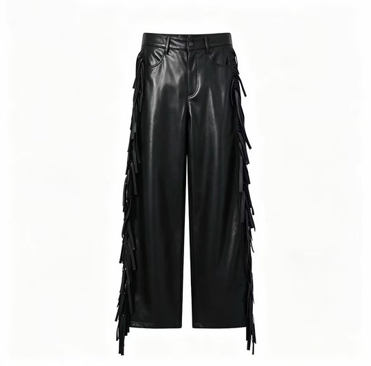 Damen Weite Kunstleder-Culotte mit seitlichen Fransen Nord Taschen