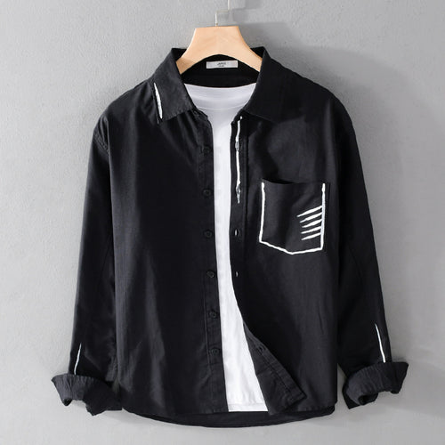 Herren Leichtes Baumwoll-Overshirt mit Kontrastnaht und aufgesetzter Brusttasche Nord Taschen