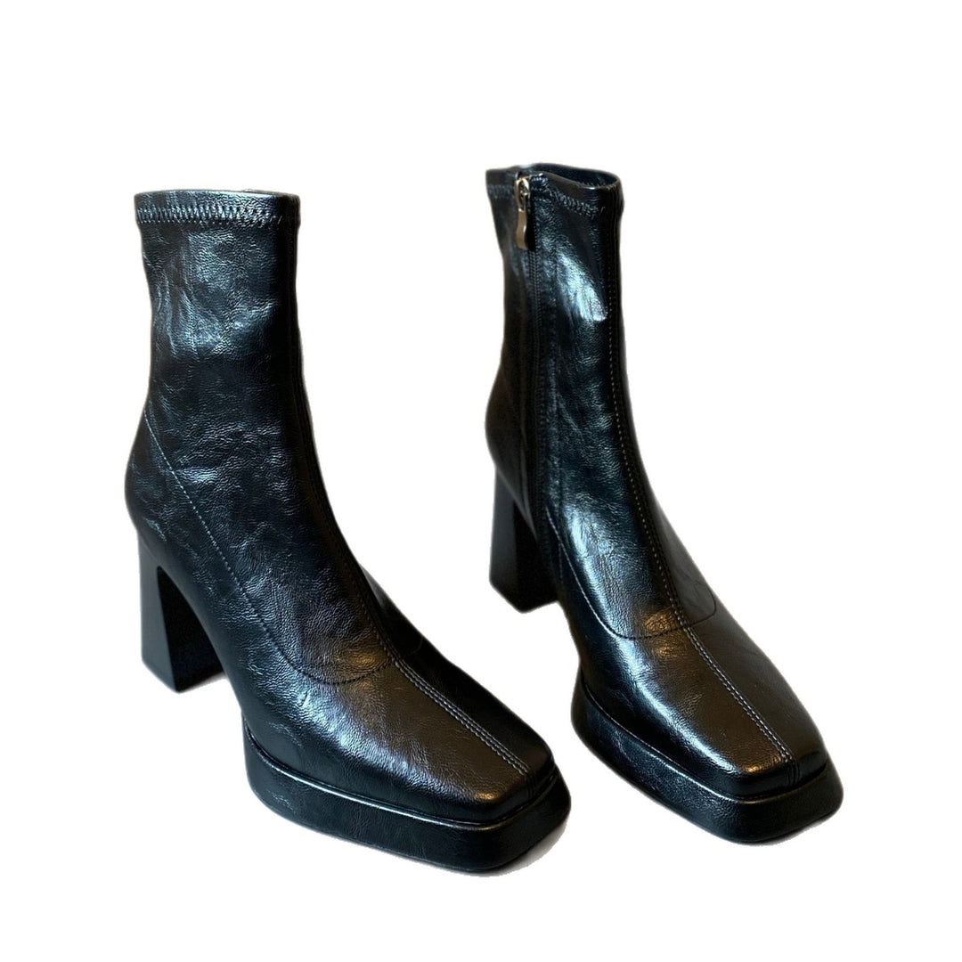 Damen Knöchelhohe Stiefelette mit geteilter Vorderblattform, weichem Nappaleder und sculpted Blockabsatz Nord Taschen