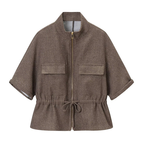Damen Kurzärmelige Taillierte Übergangsjacke mit Reißverschluss, Tunnelzug und aufgesetzten Brusttaschen Nord Taschen