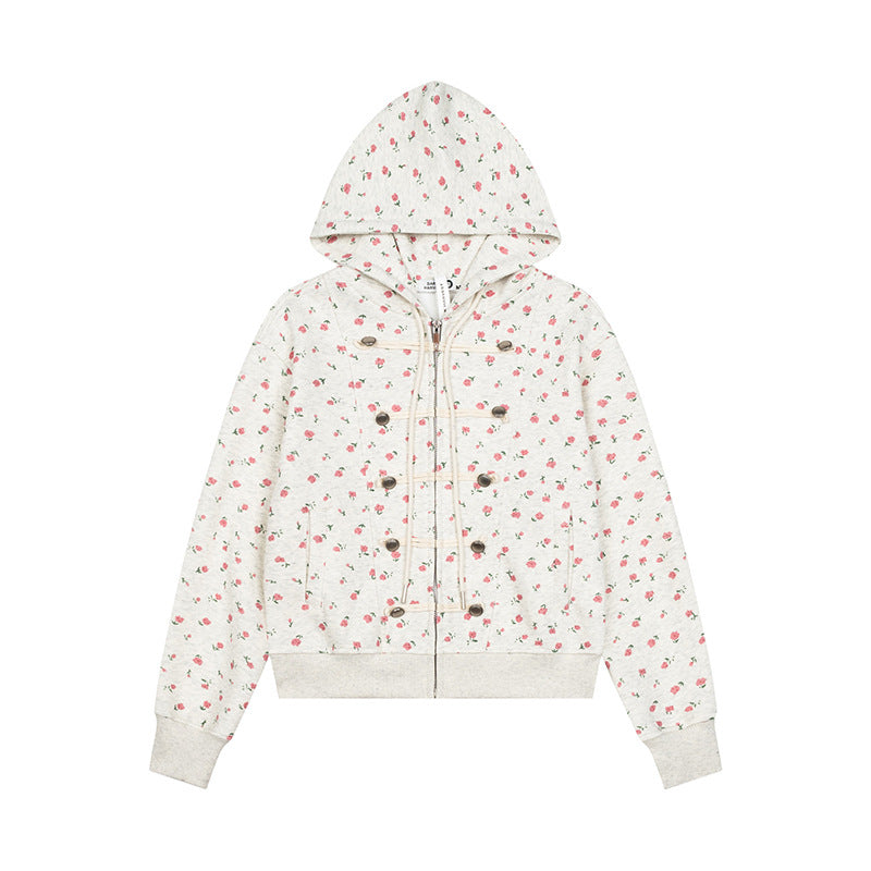 Damen Kapuzen-Sweatjacke mit durchgehendem Reißverschluss, dekorativer Kordel-Ösenverzierung und Military-Detail Nord Taschen