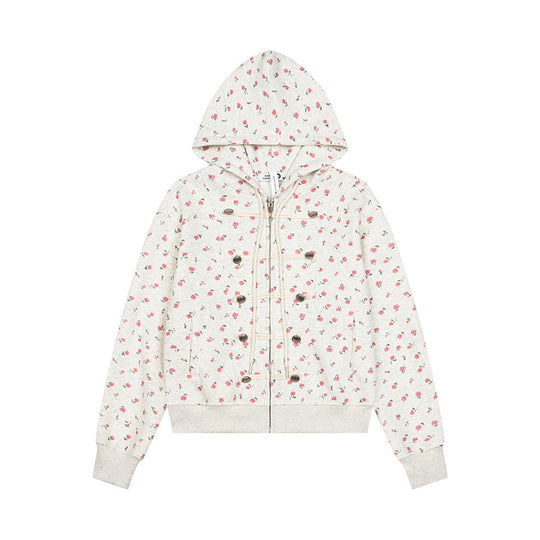 Damen Kapuzen-Sweatjacke mit durchgehendem Reißverschluss, dekorativer Kordel-Ösenverzierung und Military-Detail Nord Taschen