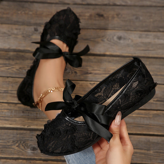 Damen elegante Ballerinas mit floralen Applikationen und rutschfester Sohle